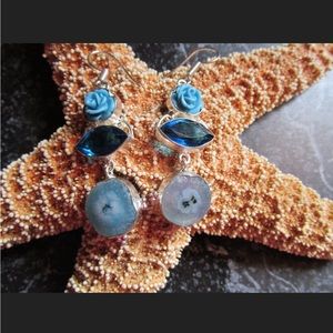 Druzy Dangle Style Earrings With Rose Accents